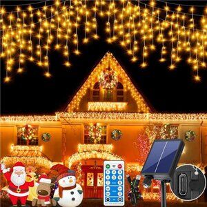 Solar Icicle Lights Outdoor 66Ft 600LED Outside Christmas Fairy String Lights